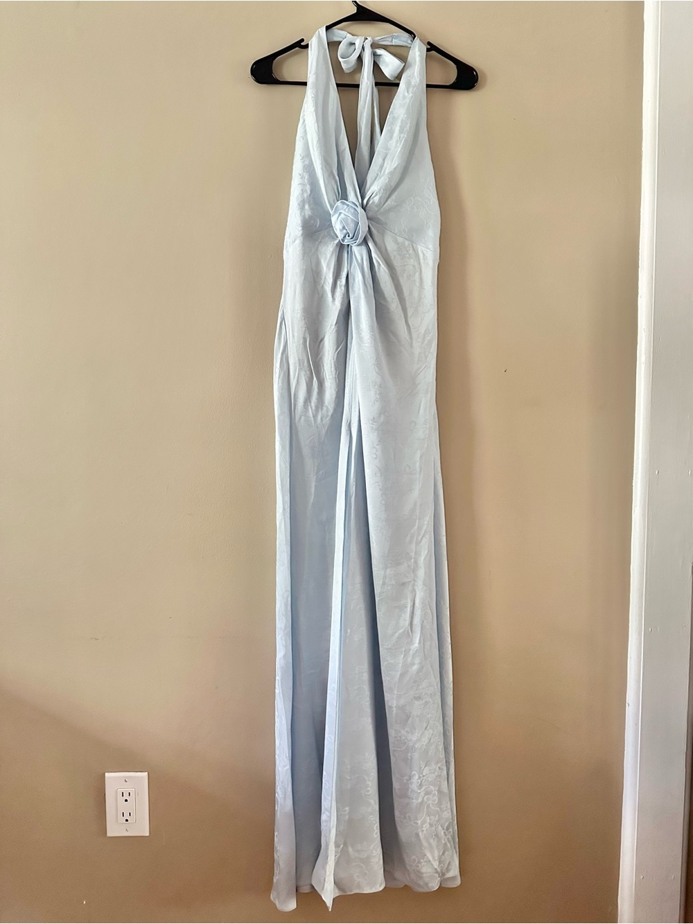 NWT LoveShackFancy Ice Blue Lowry Maxi Dress with Rosette, Sz 6